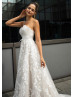 Strapless Sweetheart Neck Ivory Lace Tulle Wedding Dress